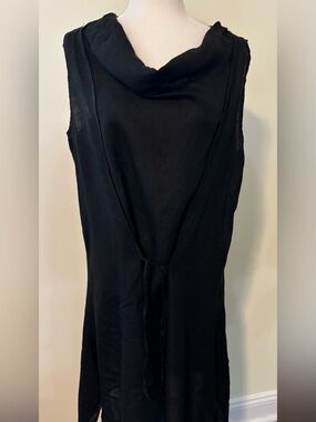 Black Linen Sleeveless Drape Neck Women's Dress